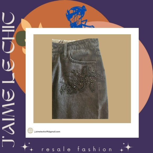 Black Guess Demin Skirt With Beaded & Fringe Design - Picture 4 of 5